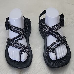 CHACO Zvolv X2 Black White Nylon Open‎ Toe Waterproof Performance Boho Sandals 9